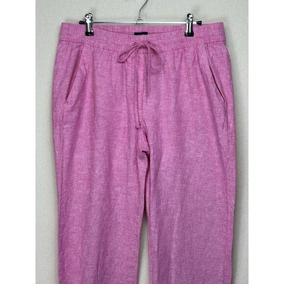 J. Crew Women's Size 10 Linen Cotton Blend Drawstring Pants Pink Cuffed Ankle - Picture 2 of 12